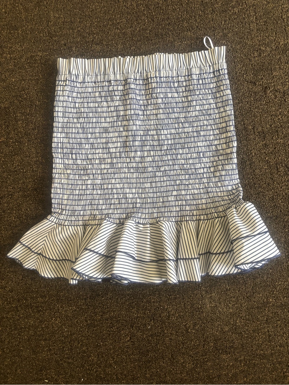 Navy and White Striped Ruffle-Hem Mini Skirt